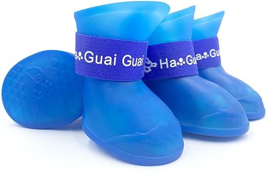 4Pcs Pet WaterProof Rainshoes Anti-slip Rubber Boot For Big Large and Small Dogs Cats Outdoor Boots Pet Rain Shoes For Pets (Blue, XXL: shoe length 8.6cm/ shoe width 7.1cm)-B0FKBZW736