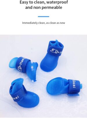 4Pcs Pet WaterProof Rainshoes Anti-slip Rubber Boot For Big Large and Small Dogs Cats Outdoor Boots Pet Rain Shoes For Pets (Blue, XXL: shoe length 8.6cm/ shoe width 7.1cm)-B0FKBZW736