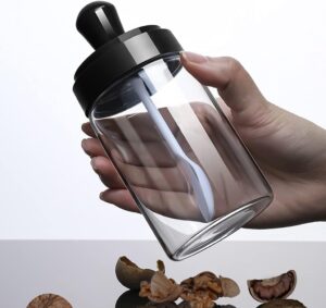 Glass Storage Jar with Built-in Spoon – Elegant and Practical for Spices, Honey, Nuts & More 1pcs 13cm*5cm-B0FMY79JFG