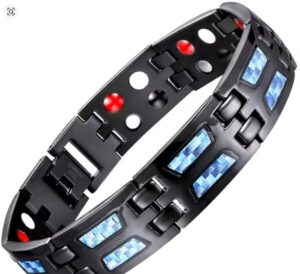 Men's Black Magnetic Therapy Bracelet – Elegant Blue Stone Design with Link Removal Tool 1pcs - 22cm-B0FMYQD11K
