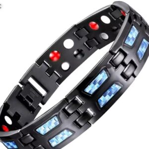 Men's Black Magnetic Therapy Bracelet – Elegant Blue Stone Design with Link Removal Tool 1pcs - 22cm-B0FMYQD11K