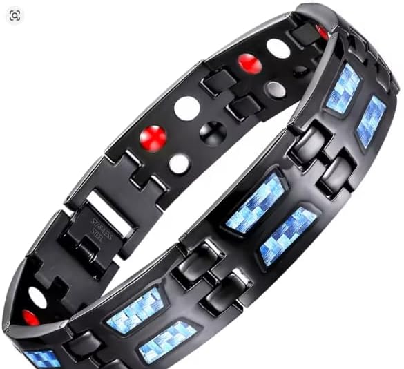 Men's Black Magnetic Therapy Bracelet – Elegant Blue Stone Design with Link Removal Tool 1pcs - 22cm-B0FMYQD11K