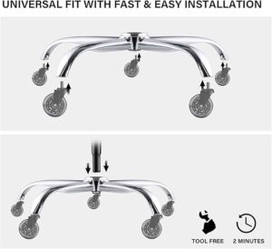 office chair base, 28 inch office chair base replacement with reinforced metal legs (2200lbs), chair bottom part for most chairs, cylinder and caster sockets (silver)-B0FLVNSNHQ