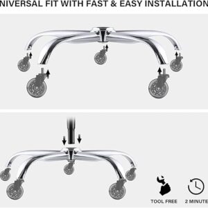 office chair base, 28 inch office chair base replacement with reinforced metal legs (2200lbs), chair bottom part for most chairs, cylinder and caster sockets (silver)-B0FLVNSNHQ