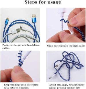 1Pcs Roll 1.4m Laser Color USB Charging Data Cable Protector Anti-break Spring Protection Rope Wire Cord Rope Earphone Bobbin Winder (Random Color May Apply)-B0FLWM4WQB