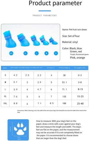 4Pcs Pet WaterProof Rainshoes Anti-slip Rubber Boot For Big Large and Small Dogs Cats Outdoor Boots Pet Rain Shoes For Pets (Blue, XXL: shoe length 8.6cm/ shoe width 7.1cm)-B0FKBZW736