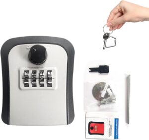 Key Lock Box, 4 Digit Combination Wall Mount Key Storage Lock Box for Outdoor & Indoor 5 Keys Large Capacity for House Spare Keys, Home, School, Office Wall Safe (Gary)-B0FMRSV77D