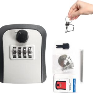 Key Lock Box, 4 Digit Combination Wall Mount Key Storage Lock Box for Outdoor & Indoor 5 Keys Large Capacity for House Spare Keys, Home, School, Office Wall Safe (Gary)-B0FMRSV77D