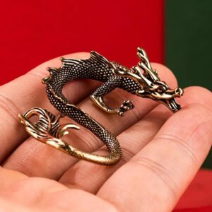 Mini Metal Brass Dragon Statue Tabletop Chinese Ornament Luck Figurine for Home Office Desk Bookshelf End Table (Bronze)-B0FKCTR9TK
