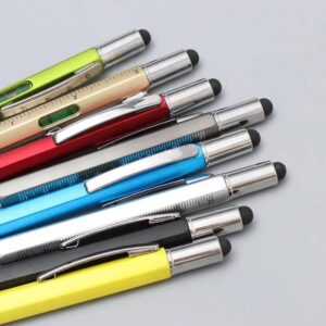 1PCe Construction Tools Screwdriver Screen Touch Ballpoint Pen Ruler Gadgets Capacitive Pen 6 in 1 Multi-functional Pen (Silver)-B0FLT4GLT2