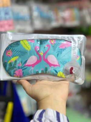 Tropical Flamingo Sleep Mask with Cooling Gel Insert – Blue Background with Leaves & Fruit-B0FMQ63RS9