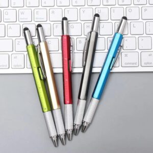 1PCe Construction Tools Screwdriver Screen Touch Ballpoint Pen Ruler Gadgets Capacitive Pen 6 in 1 Multi-functional Pen (Red)-B0FLT3LJD7