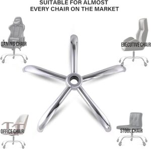 office chair base, 28 inch office chair base replacement with reinforced metal legs (2200lbs), chair bottom part for most chairs, cylinder and caster sockets (silver)-B0FLVNSNHQ