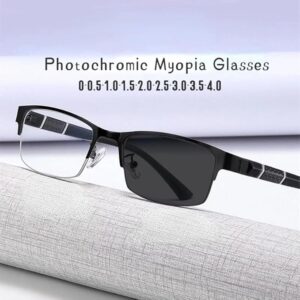 Men's Vintage Business Photochromic Myopia Glasses Half Frame Metal Blue Light Blocking Eyewear Classic UV Shades Sunglasses نظارات قصر النظر الشمسية متغيرة اللون في الشمس-B0FL9VXQPB