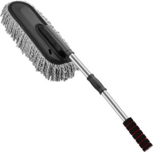 Super Soft Microfiber Car Duster Exterior with Extendable Handle, Car Brush Duster for Car Cleaning Dusting - Grey - Big one about 55 to 75 cm telescopic-B0FM6BLF91
