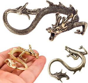 Mini Metal Brass Dragon Statue Tabletop Chinese Ornament Luck Figurine for Home Office Desk Bookshelf End Table (Bronze)-B0FKCTR9TK
