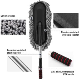 Super Soft Microfiber Car Duster Exterior with Extendable Handle, Car Brush Duster for Car Cleaning Dusting - Grey - Big one about 55 to 75 cm telescopic-B0FM6BLF91
