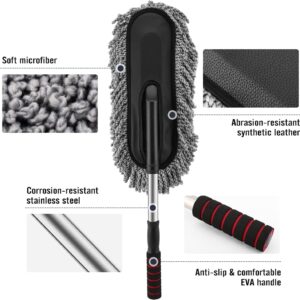 71KYwaUbCkL._AC_SL1429_ Super Soft Microfiber Car Duster Exterior with Extendable Handle, Car Brush Duster for Car Cleaning Dusting - Grey - Big one about 55 to 75 cm telescopic-B0FM6BLF91