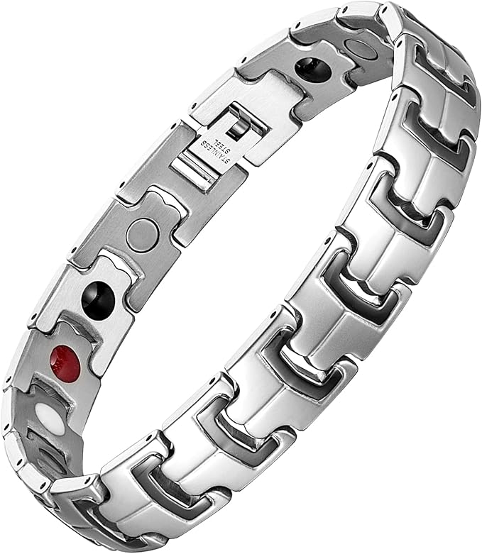 Men's Magnetic Therapy Bracelet – Stainless Steel Pain Relief Bracelet with Germanium, Infrared, Negative Ions & Magnets 1PCS - 22CM-B0FMYK4R66
