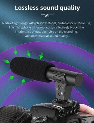 3.5mm Audio Plug Recording Microphone with Spring Cable One Key Switch Mode for Mobile Phone Camera Universal Video Record-B0BM7V5ZG4