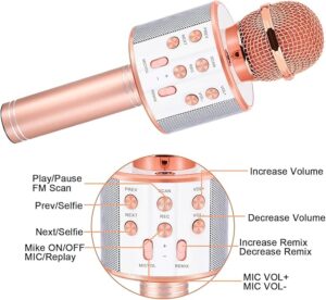Topper gifts for girls aged 3-15 years, Bluetooth wireless karaoke microphone for Christmas gifts for girls and boys aged 4-12 years for girls and boys aged 4-12 years, unidirectional