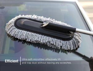 Super Soft Microfiber Car Duster Exterior with Extendable Handle, Car Brush Duster for Car Cleaning Dusting - Grey - Big one about 55 to 75 cm telescopic-B0FM6BLF91
