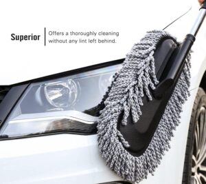 Super Soft Microfiber Car Duster Exterior with Extendable Handle, Car Brush Duster for Car Cleaning Dusting - Grey - Big one about 55 to 75 cm telescopic-B0FM6BLF91