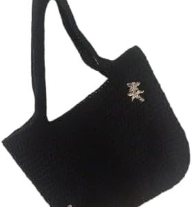 (قطعة واحدة) حقيبة يد كروشيه مطرزة يدويًا - حقيبة كتف كبيرة 30 * 35 سم - أسود-B0FSD2H3KM