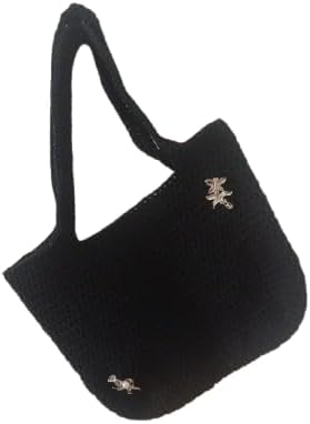 (قطعة واحدة) حقيبة يد كروشيه مطرزة يدويًا - حقيبة كتف كبيرة 30 * 35 سم - أسود-B0FSD2H3KM