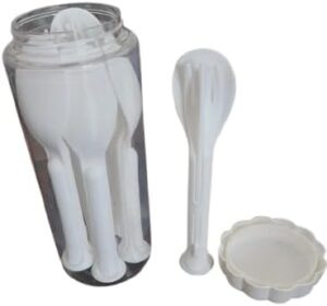 طقم ملاعق بلاستيكية مع وعاء تخزين - ١٨ قطعة - أدوات مائدة خفيفة الوزن وقابلة لإعادة الاستخدام للمطبخ والحفلات والاستخدام الخارجي-B0FRG6C8NW