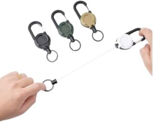 حامل شارات قابل للسحب مع مشبك حلقي - بكرة بطاقة هوية متينة مع حلقة مفاتيح، قطعة واحدة، 12 سم ~ 65 سم (بني)-B0FRYZNB64