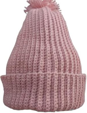 قبعة شتوية دافئة مصنوعة يدويًا مع بوم بوم للنساء والفتيات (وردي)-B0FSDG4CKT