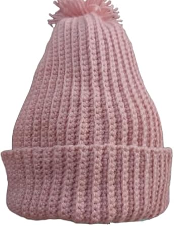 قبعة شتوية دافئة مصنوعة يدويًا مع بوم بوم للنساء والفتيات (وردي)-B0FSDG4CKT