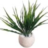 [قطعة واحدة] نبات صناعي في وعاء - نبات أخضر طويل الأوراق في وعاء دائري مزخرف للديكور المنزلي والمكتبي-B0FS78PW1C