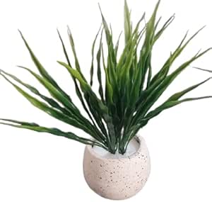 [قطعة واحدة] نبات صناعي في وعاء - نبات أخضر طويل الأوراق في وعاء دائري مزخرف للديكور المنزلي والمكتبي-B0FS78PW1C