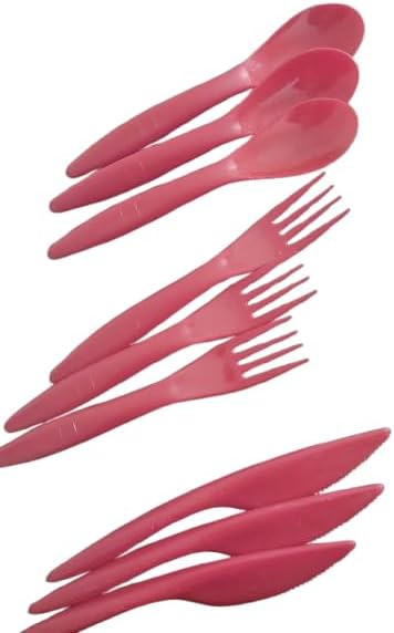 طقم أدوات مائدة بلاستيك - 9 قطع (أحمر) - مثالي للحفلات والنزهات والاستخدام اليومي-B0FQJMFY1Q