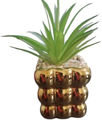 متجر (قطعة واحدة) نبات عصاري صناعي في وعاء زخرفي ذهبي - نبات أخضر صناعي صغير للديكور المنزلي والمكتبي-B0FS7NS5CH