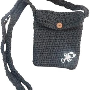 (قطعة واحدة) حقيبة كروس بودي كروشيه يدوية الصنع بأزرار خشبية - حقيبة كتف صغيرة 14×18 سم - أسود-B0FSCY7NSZ