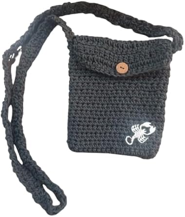 (قطعة واحدة) حقيبة كروس بودي كروشيه يدوية الصنع بأزرار خشبية - حقيبة كتف صغيرة 14×18 سم - أسود-B0FSCY7NSZ