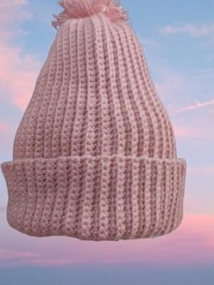 قبعة شتوية دافئة مصنوعة يدويًا مع بوم بوم للنساء والفتيات (وردي)-B0FSDG4CKT