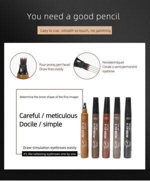 قلم حواجب 4 نقاط Maquillajes Para Mujer قلم حواجب سائل مقاوم للماء قلم حواجب طويل الأمد لون أسود-B0FR2617RN