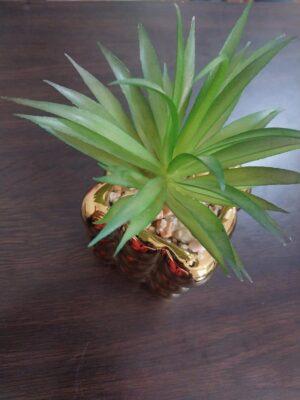 متجر (قطعة واحدة) نبات عصاري صناعي في وعاء زخرفي ذهبي - نبات أخضر صناعي صغير للديكور المنزلي والمكتبي-B0FS7NS5CH