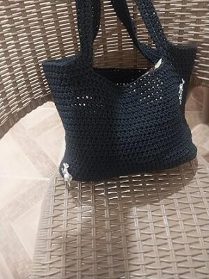 (قطعة واحدة) حقيبة يد كروشيه مطرزة يدويًا - حقيبة كتف كبيرة 30 * 35 سم - أسود-B0FSD2H3KM