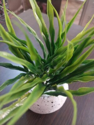 [قطعة واحدة] نبات صناعي في وعاء - نبات أخضر طويل الأوراق في وعاء دائري مزخرف للديكور المنزلي والمكتبي-B0FS78PW1C