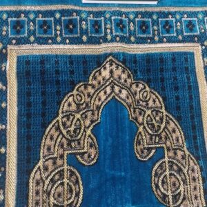 سجادة صلاة فاخرة بتصميم محفور - طراز إسلامي أنيق - لون وردي - مع جهاز تذكير بالصلاة - خفيفة الوزن وسهلة السفر (أزرق)-B0FSKRQZ9N