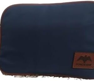 حقيبة سفر فاخرة بحجرتين لمستلزمات العناية الشخصية للرجال والنساء | طقم أدوات زينة أزرق داكن مقاوم للماء مع حواف من الجلد الصناعي البني | أنيقة (24×14 سم)-B0FTX51X8F