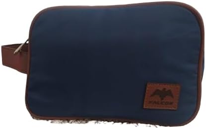 حقيبة سفر فاخرة بحجرتين لمستلزمات العناية الشخصية للرجال والنساء | طقم أدوات زينة أزرق داكن مقاوم للماء مع حواف من الجلد الصناعي البني | أنيقة (24×14 سم)-B0FTX51X8F