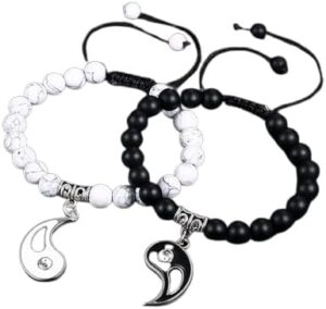 (قطعتان) أساور يين يانغ للزوجين - أساور صداقة قابلة للتعديل من الخرز مع حُلي متطابقة للأزواج والأصدقاء والهدايا-B0FT2WM1H7