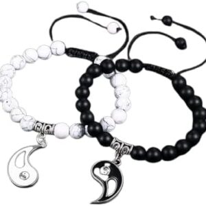 (قطعتان) أساور يين يانغ للزوجين - أساور صداقة قابلة للتعديل من الخرز مع حُلي متطابقة للأزواج والأصدقاء والهدايا-B0FT2WM1H7