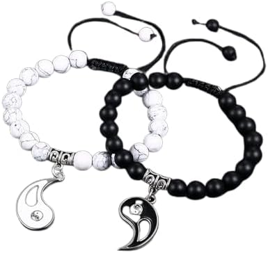 (قطعتان) أساور يين يانغ للزوجين - أساور صداقة قابلة للتعديل من الخرز مع حُلي متطابقة للأزواج والأصدقاء والهدايا-B0FT2WM1H7